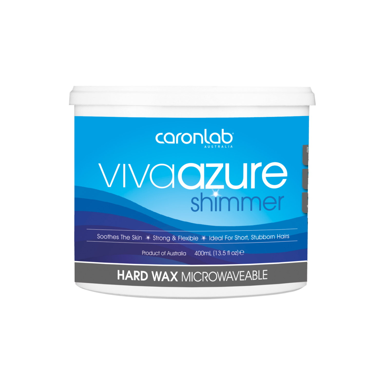 Caronlab — Горячий воск ВИВА АЗУР ШИММЕР 400г ведерко, с шиммером для удаления «грубых», забритых, упрямых волос